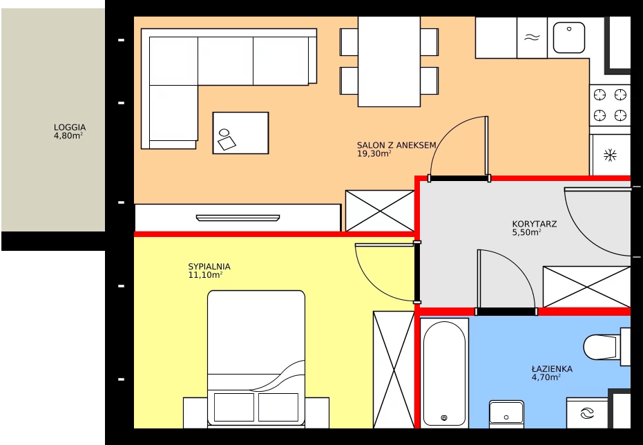 Zalety mieszkania 40.6 m², K1.M13