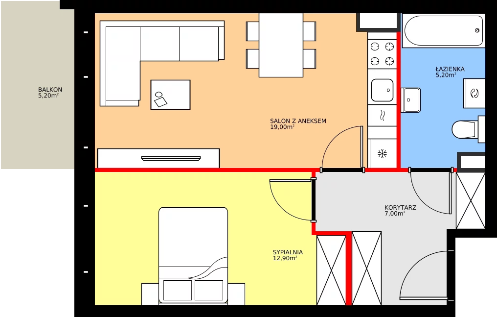 Zalety mieszkania 44.1 m², K2.M74