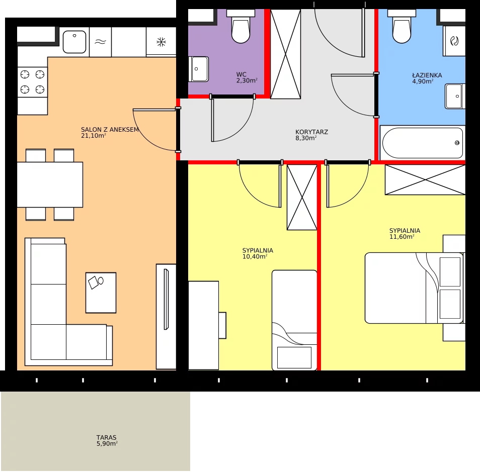 Zalety mieszkania 58.6 m², K2.M60