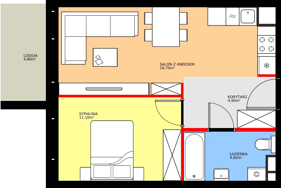 Zalety mieszkania 39.3 m², K2.M72