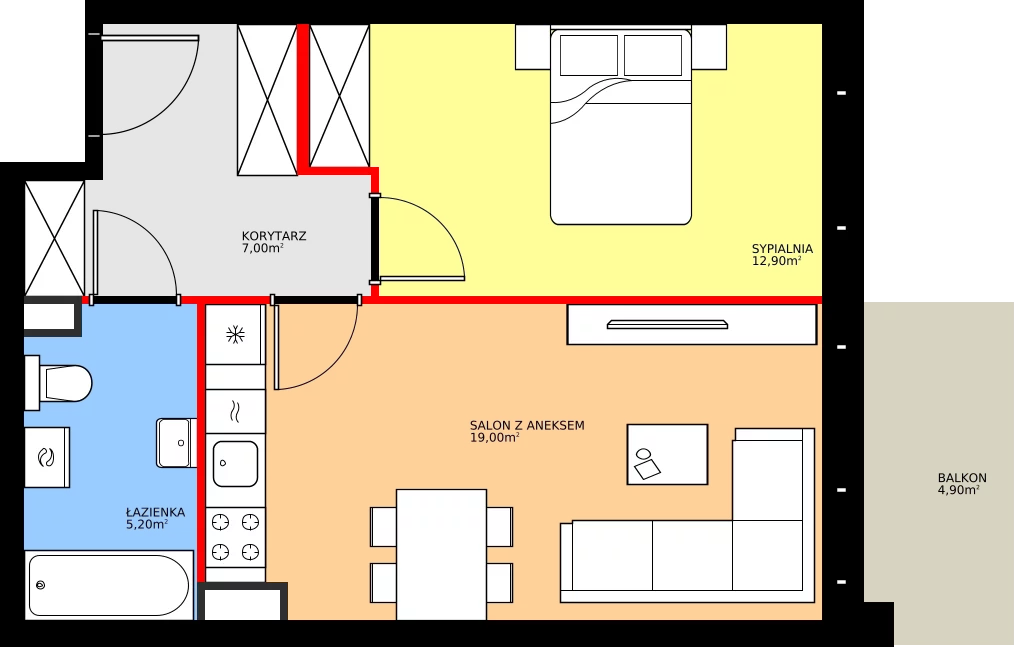 Zalety mieszkania 44.1 m², K1.M41