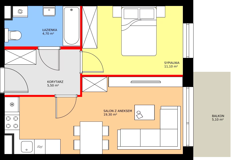 Zalety mieszkania 40.6 m², K1.M28