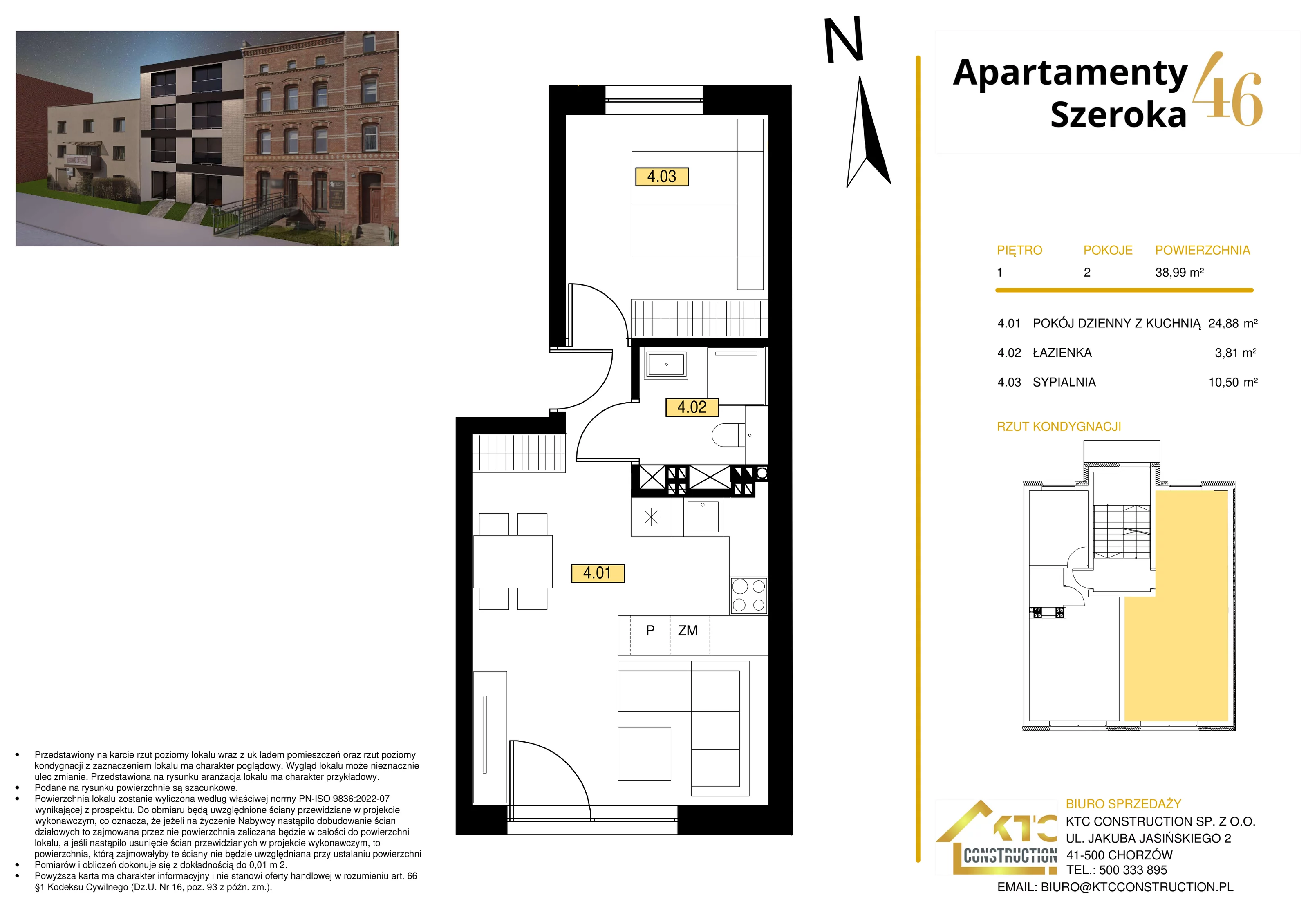 2 pokoje, mieszkanie 38,50 m², piętro 1, oferta nr M4, Apartamenty Szeroka 46, Katowice, Zawodzie, ul. Szeroka 46