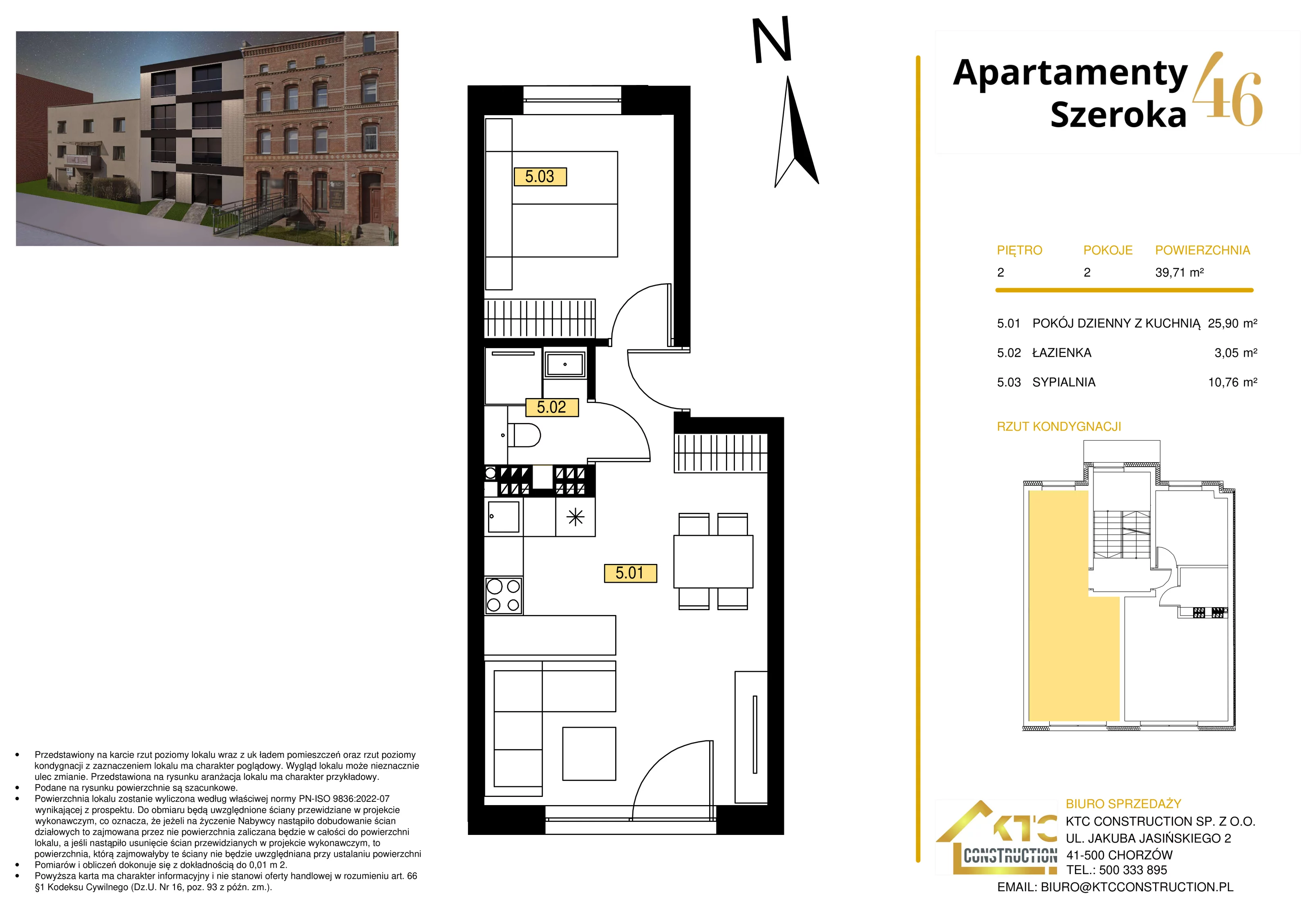 2 pokoje, mieszkanie 38,50 m², piętro 2, oferta nr M5, Apartamenty Szeroka 46, Katowice, Zawodzie, ul. Szeroka 46