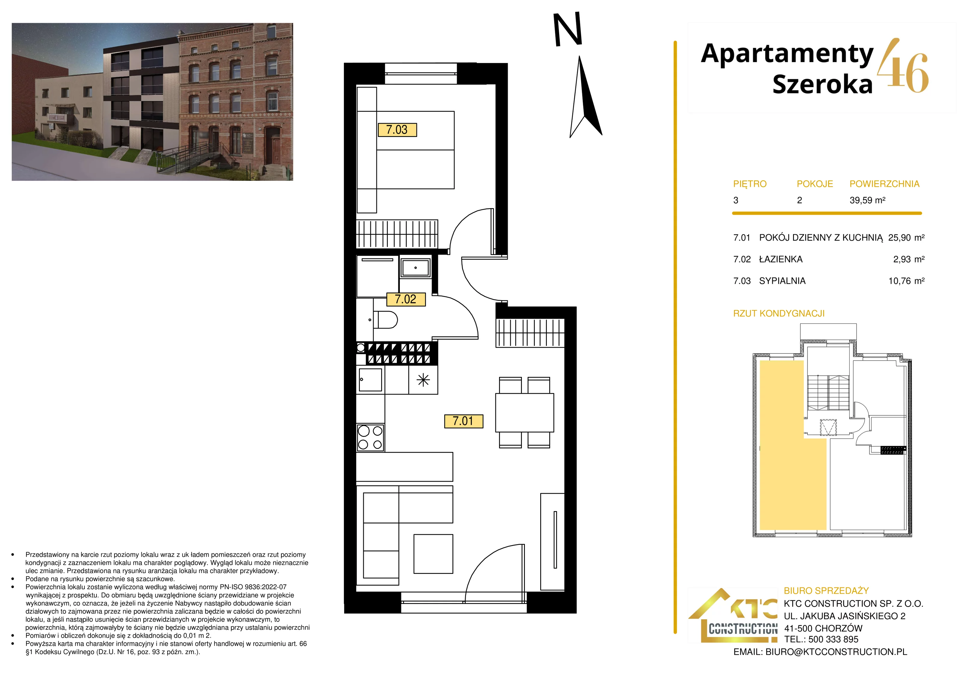 2 pokoje, mieszkanie 38,50 m², piętro 3, oferta nr M7, Apartamenty Szeroka 46, Katowice, Zawodzie, ul. Szeroka 46