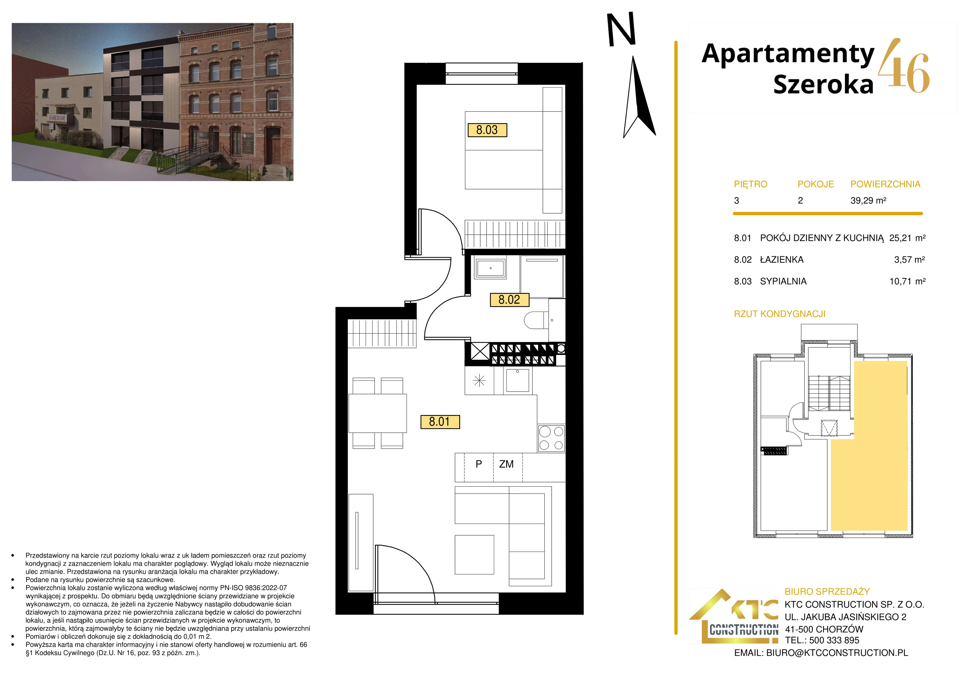 2 pokoje, mieszkanie 38,50 m², piętro 3, oferta nr M8, Apartamenty Szeroka 46, Katowice, Zawodzie, ul. Szeroka 46