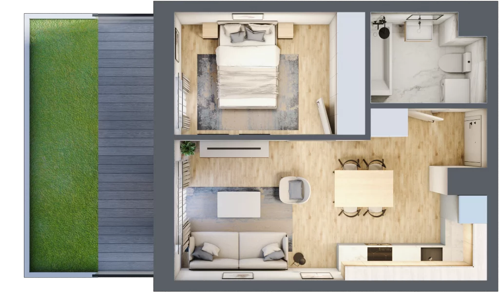 2 pokoje, mieszkanie 36,09 m², parter, oferta nr 9, Waterlane Vibe, Łódź, Polesie, Stare Polesie, ul. 28 Pułku Strzelców Kaniowskich 29