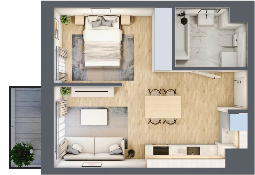 1 pokój, mieszkanie 34,94 m², piętro 2, oferta nr 64, Waterlane Vibe, Łódź, Polesie, Stare Polesie, ul. 28 Pułku Strzelców Kaniowskich 29