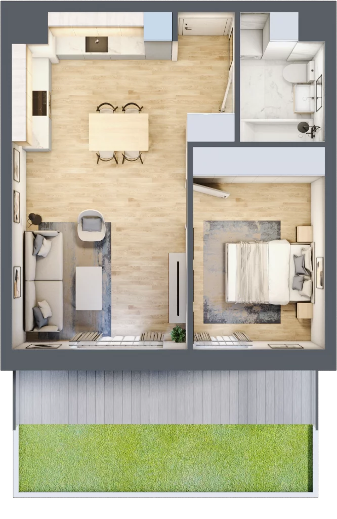 2 pokoje, mieszkanie 44,49 m², parter, oferta nr 1, Waterlane Vibe, Łódź, Polesie, Stare Polesie, ul. 28 Pułku Strzelców Kaniowskich 29