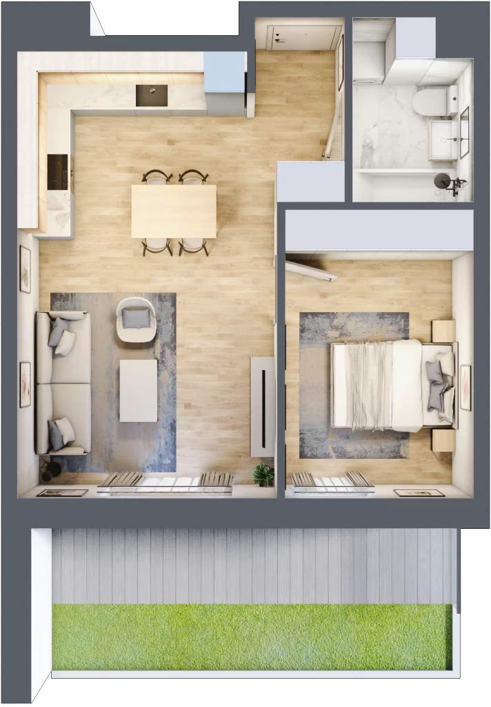 2 pokoje, mieszkanie 44,20 m², parter, oferta nr 4, Waterlane Vibe, Łódź, Polesie, Stare Polesie, ul. 28 Pułku Strzelców Kaniowskich 29