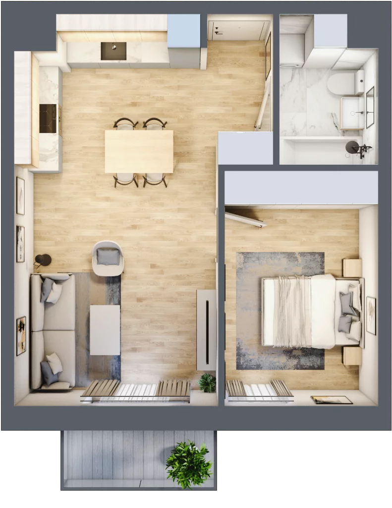 2 pokoje, mieszkanie 44,49 m², piętro 4, oferta nr 112, Waterlane Vibe, Łódź, Polesie, Stare Polesie, ul. 28 Pułku Strzelców Kaniowskich 29