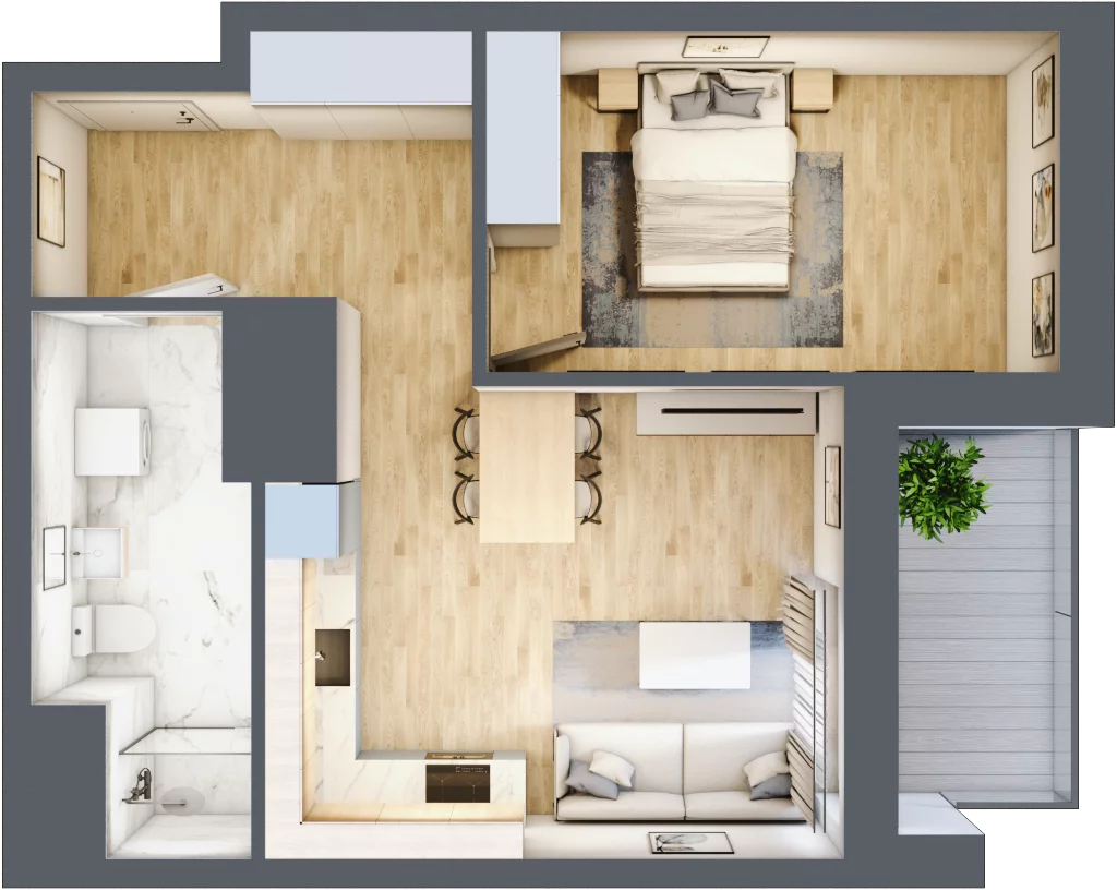 2 pokoje, mieszkanie 41,95 m², piętro 6, oferta nr 155, Waterlane Vibe, Łódź, Polesie, Stare Polesie, ul. 28 Pułku Strzelców Kaniowskich 29