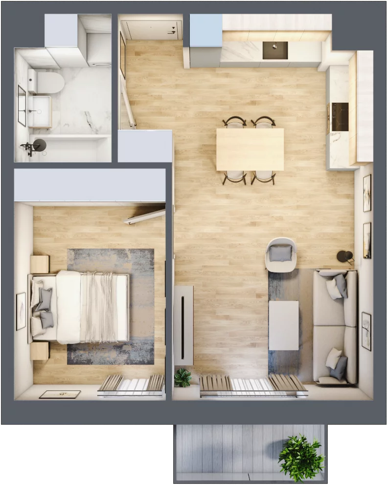 2 pokoje, mieszkanie 44,49 m², piętro 4, oferta nr 113, Waterlane Vibe, Łódź, Polesie, Stare Polesie, ul. 28 Pułku Strzelców Kaniowskich 29
