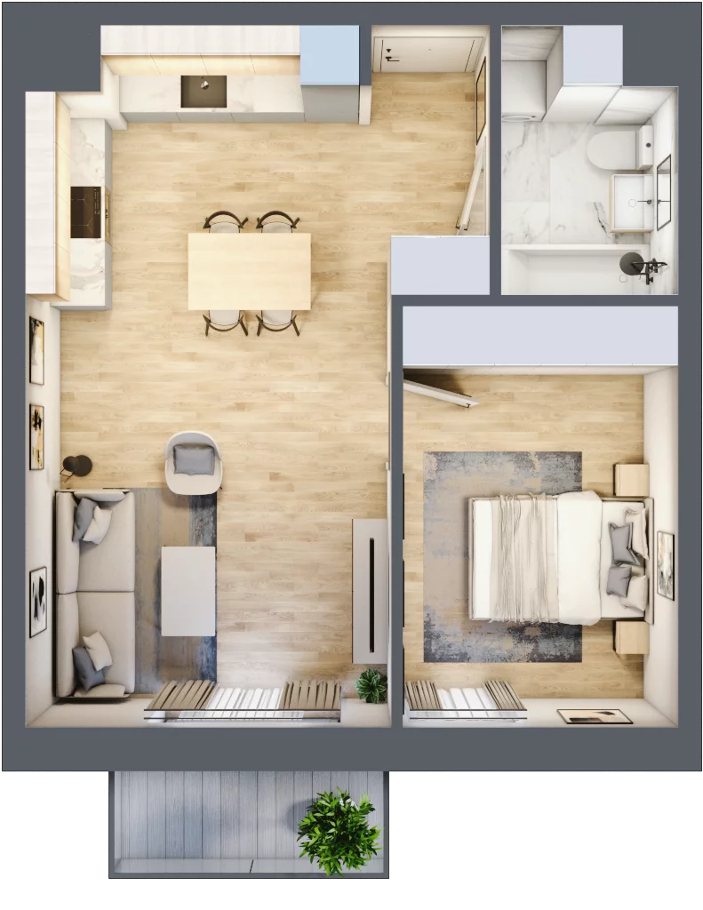 2 pokoje, mieszkanie 44,49 m², piętro 6, oferta nr 157, Waterlane Vibe, Łódź, Polesie, Stare Polesie, ul. 28 Pułku Strzelców Kaniowskich 29