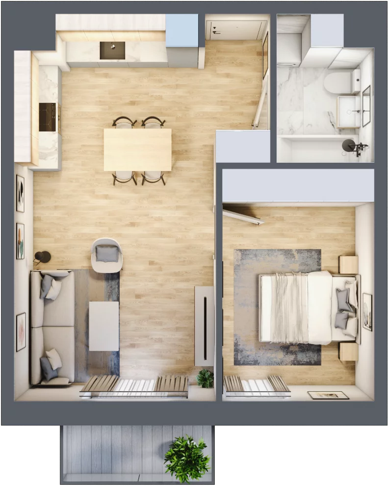2 pokoje, mieszkanie 44,49 m², piętro 3, oferta nr 87, Waterlane Vibe, Łódź, Polesie, Stare Polesie, ul. 28 Pułku Strzelców Kaniowskich 29