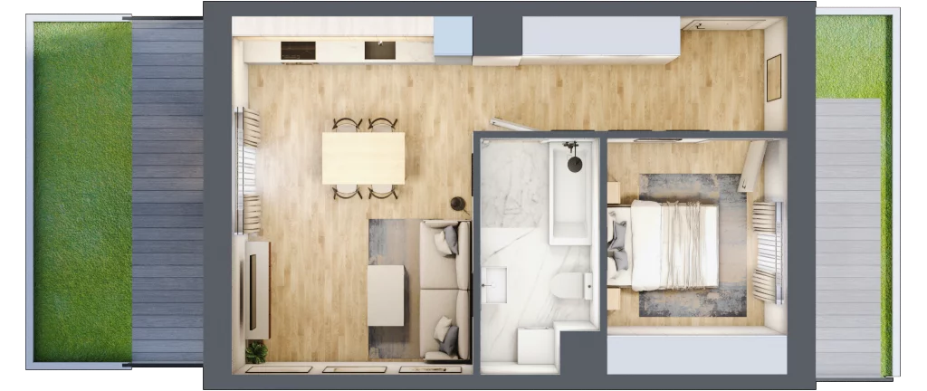 2 pokoje, mieszkanie 44,96 m², parter, oferta nr 5, Waterlane Vibe, Łódź, Polesie, Stare Polesie, ul. 28 Pułku Strzelców Kaniowskich 29