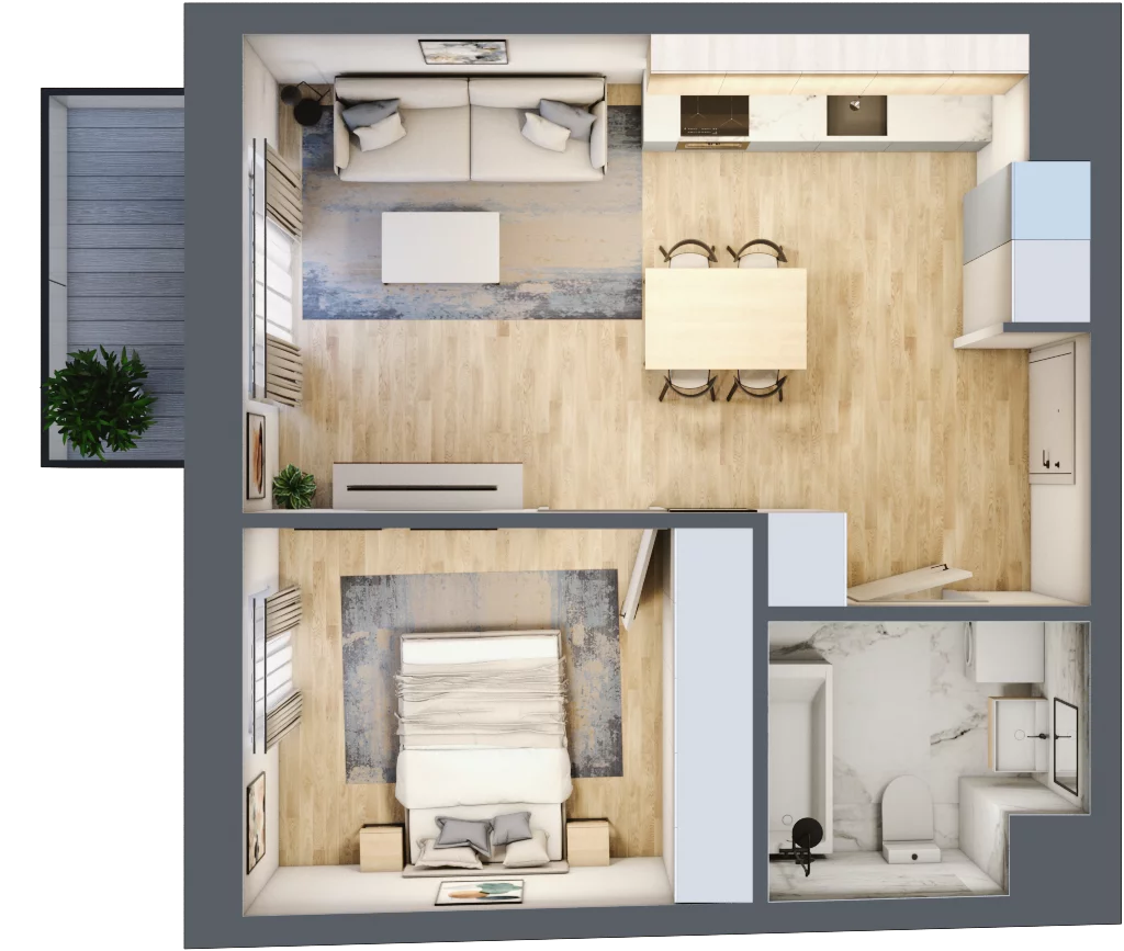 2 pokoje, mieszkanie 40,86 m², piętro 1, oferta nr 28, Waterlane Vibe, Łódź, Polesie, Stare Polesie, ul. 28 Pułku Strzelców Kaniowskich 29