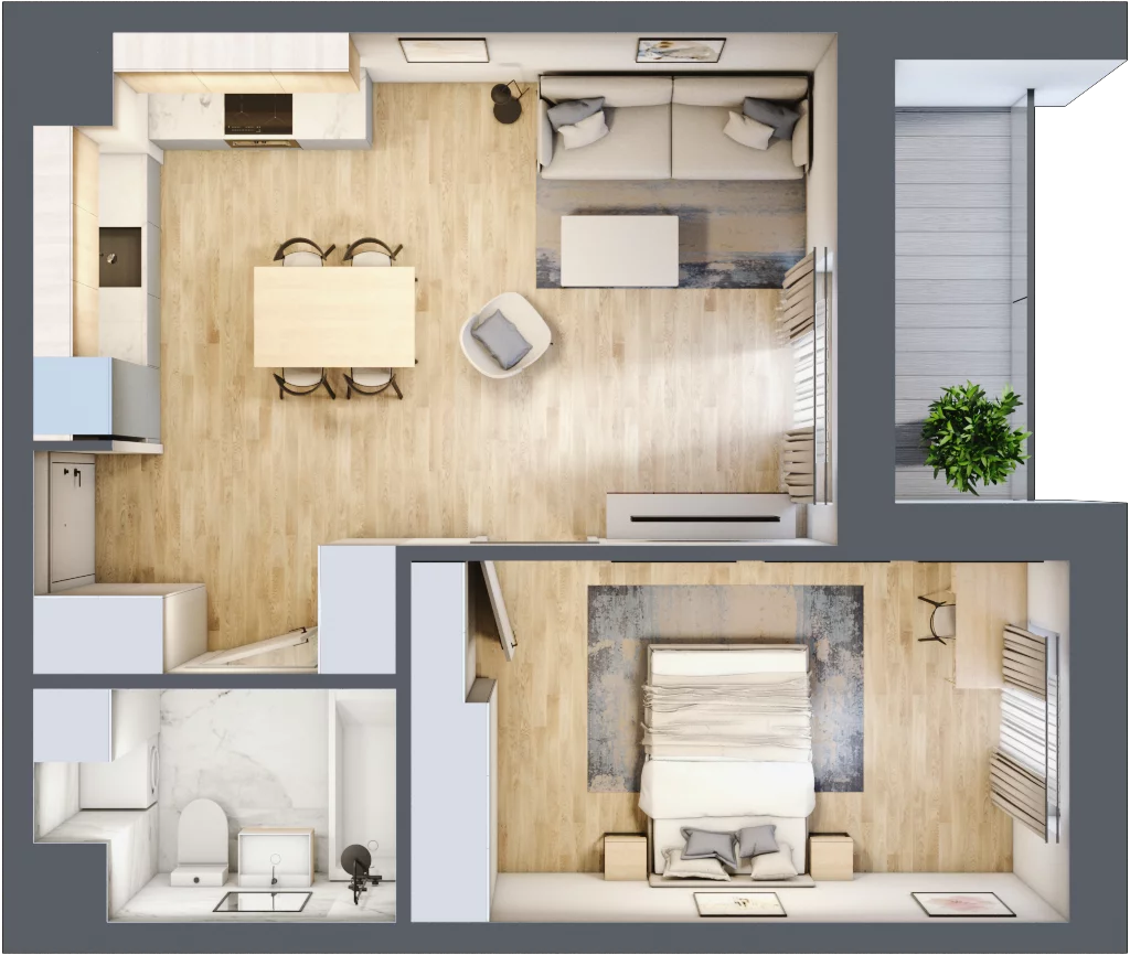 2 pokoje, mieszkanie 45,11 m², piętro 1, oferta nr 22, Waterlane Vibe, Łódź, Polesie, Stare Polesie, ul. 28 Pułku Strzelców Kaniowskich 29