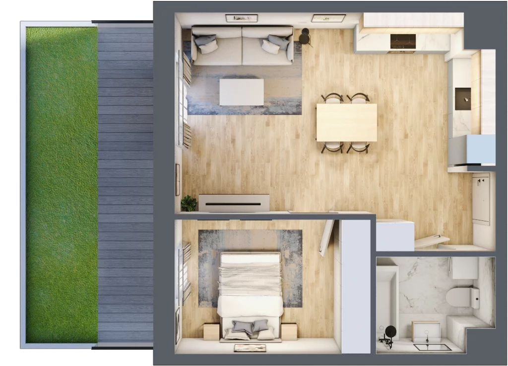 2 pokoje, mieszkanie 45,15 m², parter, oferta nr 7, Waterlane Vibe, Łódź, Polesie, Stare Polesie, ul. 28 Pułku Strzelców Kaniowskich 29