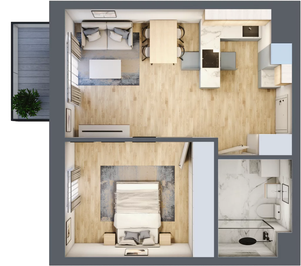 2 pokoje, mieszkanie 43,48 m², piętro 4, oferta nr 101, Waterlane Vibe, Łódź, Polesie, Stare Polesie, ul. 28 Pułku Strzelców Kaniowskich 29