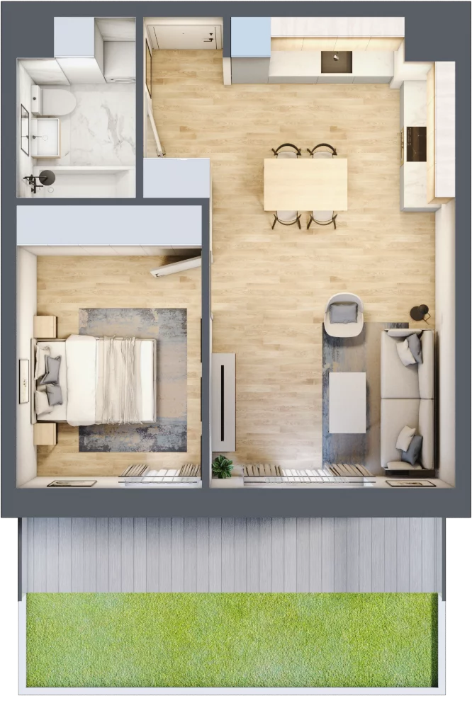 2 pokoje, mieszkanie 44,49 m², parter, oferta nr 3, Waterlane Vibe, Łódź, Polesie, Stare Polesie, ul. 28 Pułku Strzelców Kaniowskich 29