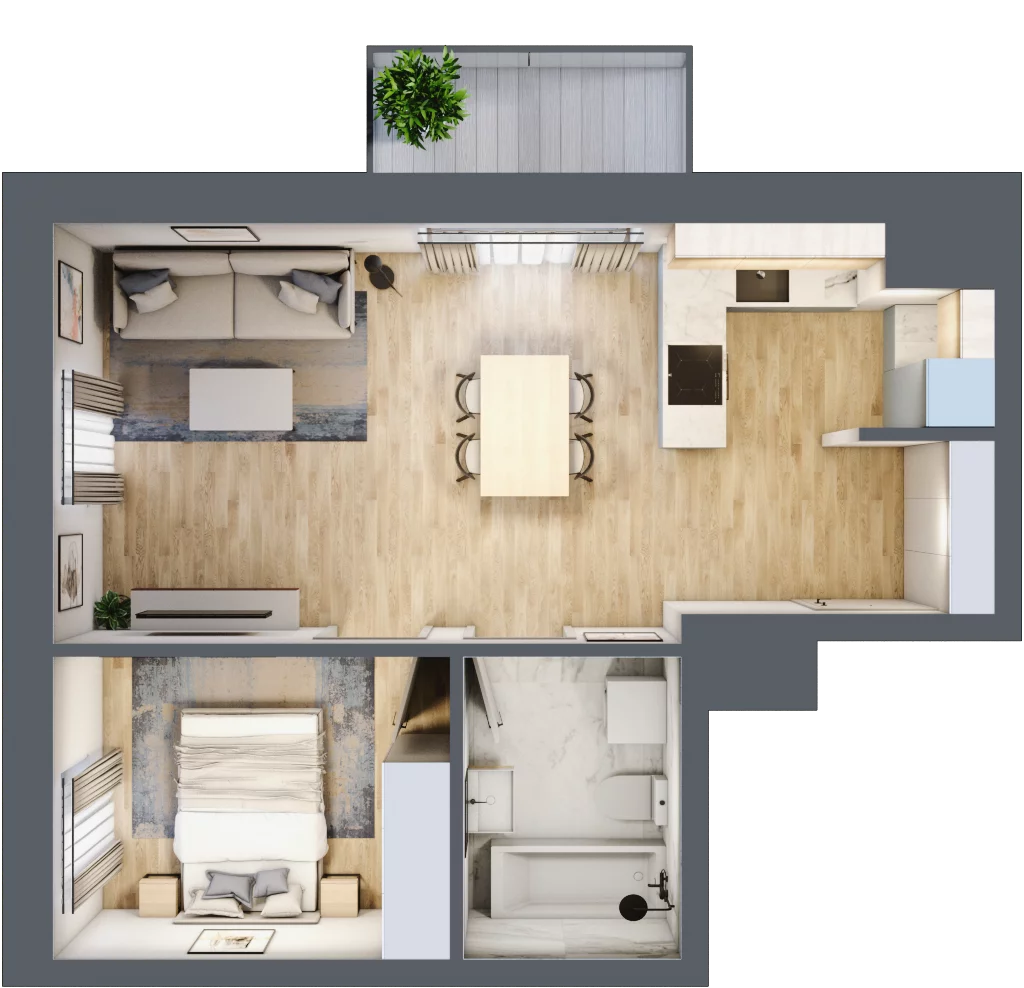 2 pokoje, mieszkanie 43,17 m², piętro 6, oferta nr 150, Waterlane Vibe, Łódź, Polesie, Stare Polesie, ul. 28 Pułku Strzelców Kaniowskich 29