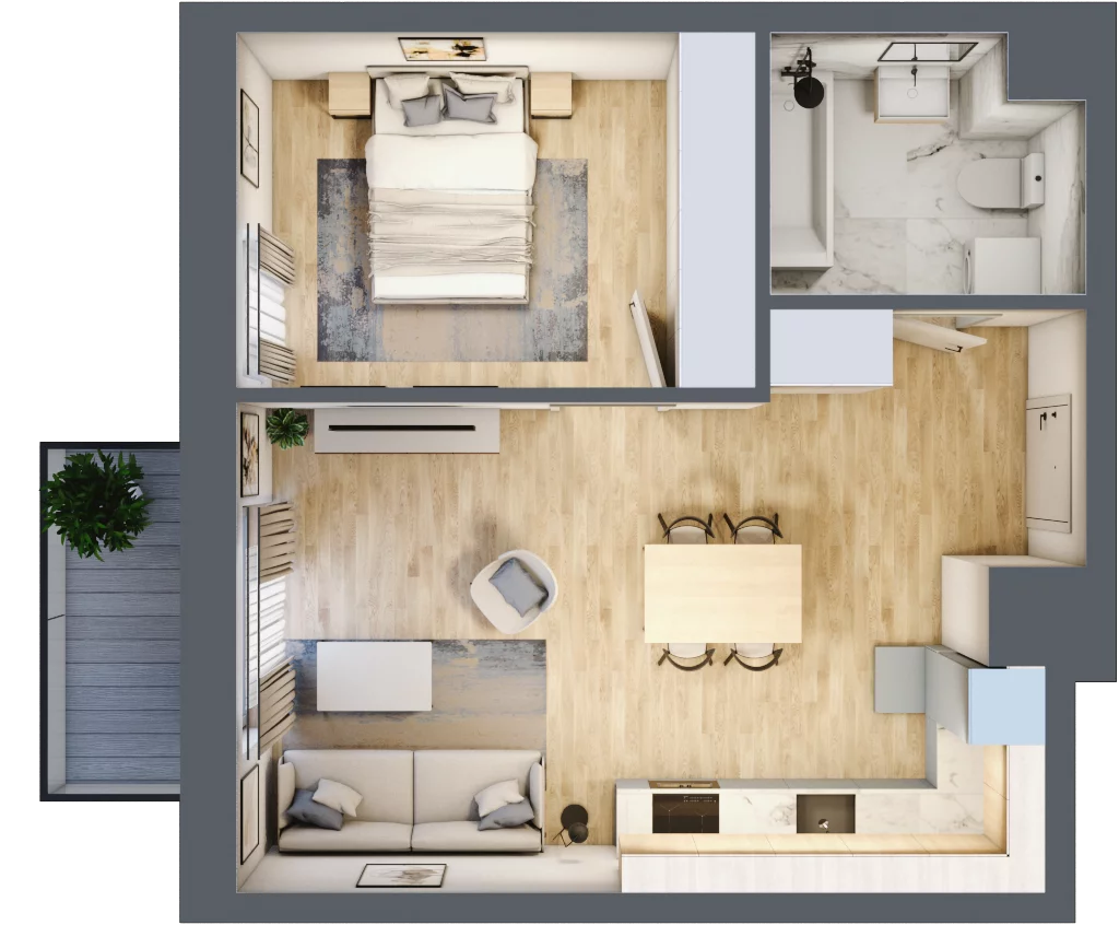 2 pokoje, mieszkanie 42,29 m², piętro 1, oferta nr 37, Waterlane Vibe, Łódź, Polesie, Stare Polesie, ul. 28 Pułku Strzelców Kaniowskich 29