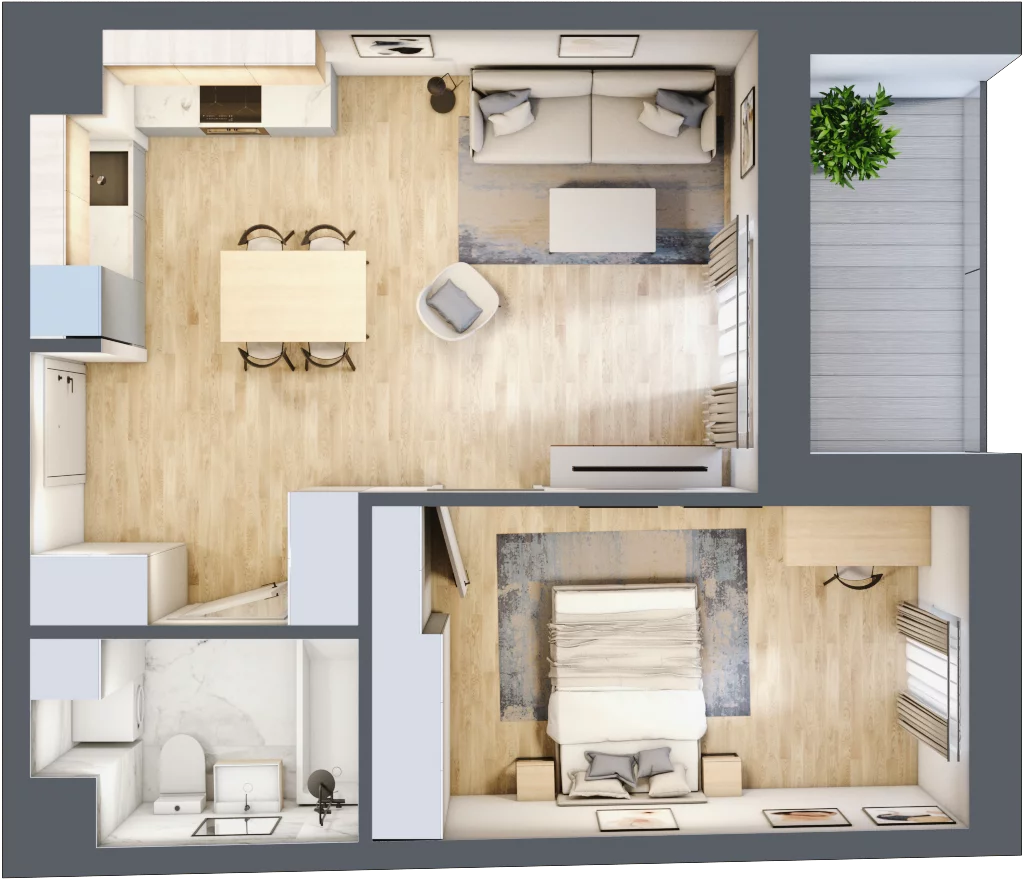 2 pokoje, mieszkanie 45,29 m², piętro 1, oferta nr 27, Waterlane Vibe, Łódź, Polesie, Stare Polesie, ul. 28 Pułku Strzelców Kaniowskich 29