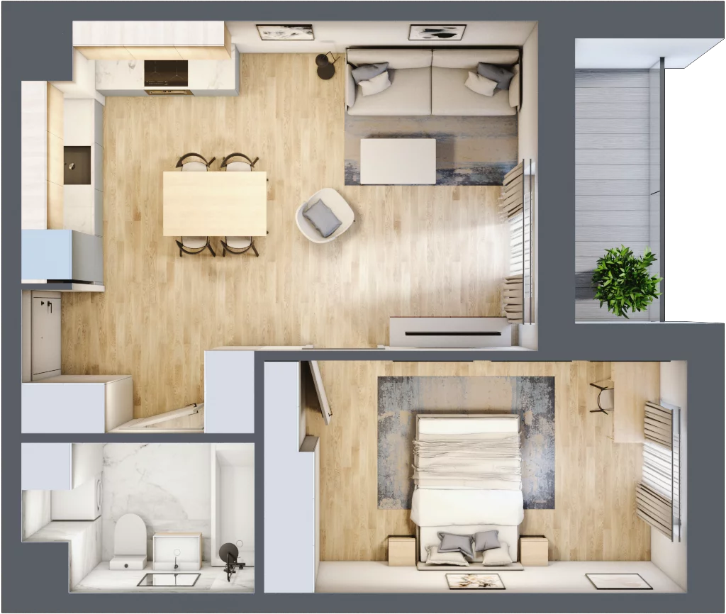 2 pokoje, mieszkanie 45,11 m², piętro 4, oferta nr 105, Waterlane Vibe, Łódź, Polesie, Stare Polesie, ul. 28 Pułku Strzelców Kaniowskich 29