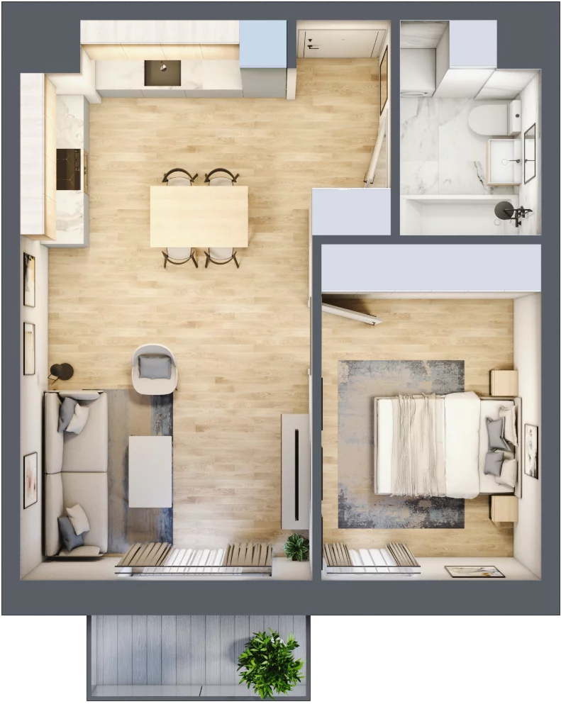 2 pokoje, mieszkanie 44,49 m², piętro 3, oferta nr 88, Waterlane Vibe, Łódź, Polesie, Stare Polesie, ul. 28 Pułku Strzelców Kaniowskich 29