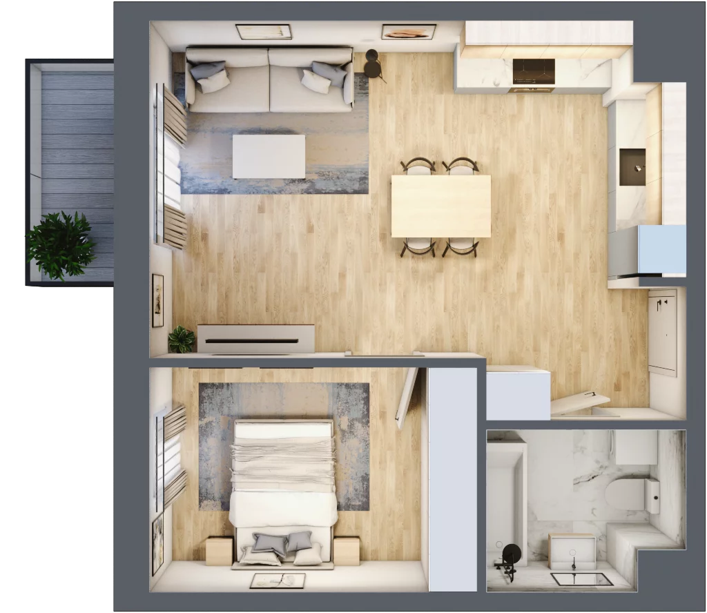 2 pokoje, mieszkanie 45,15 m², piętro 1, oferta nr 36, Waterlane Vibe, Łódź, Polesie, Stare Polesie, ul. 28 Pułku Strzelców Kaniowskich 29