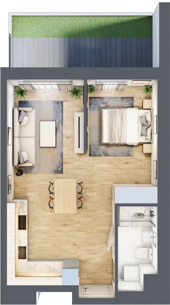 1 pokój, mieszkanie 40,82 m², parter, oferta nr 17, Waterlane Vibe, Łódź, Polesie, Stare Polesie, ul. 28 Pułku Strzelców Kaniowskich 29