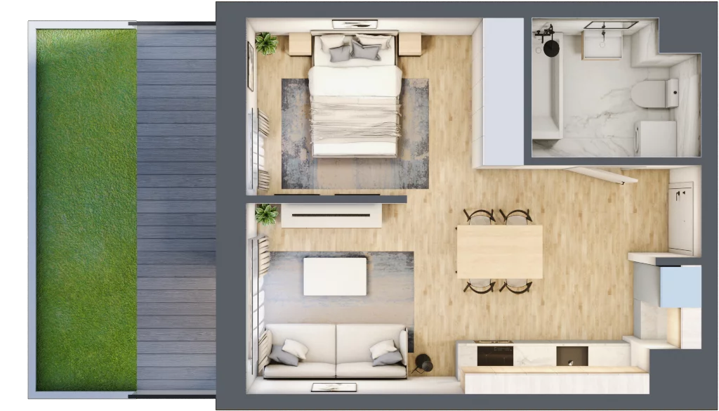 1 pokój, mieszkanie 34,94 m², parter, oferta nr 6, Waterlane Vibe, Łódź, Polesie, Stare Polesie, ul. 28 Pułku Strzelców Kaniowskich 29