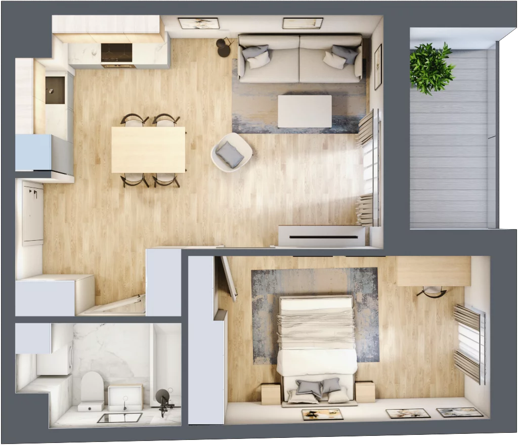 2 pokoje, mieszkanie 45,29 m², piętro 2, oferta nr 56, Waterlane Vibe, Łódź, Polesie, Stare Polesie, ul. 28 Pułku Strzelców Kaniowskich 29