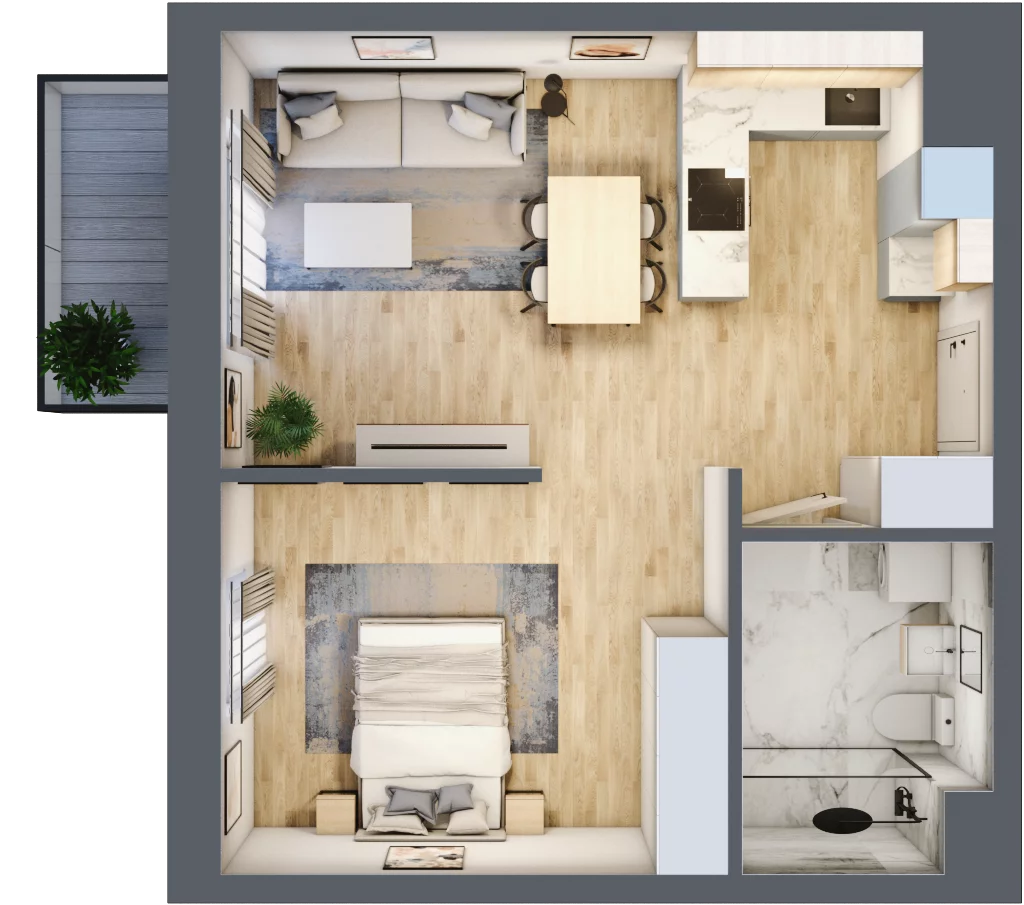 2 pokoje, mieszkanie 43,71 m², piętro 2, oferta nr 48, Waterlane Vibe, Łódź, Polesie, Stare Polesie, ul. 28 Pułku Strzelców Kaniowskich 29