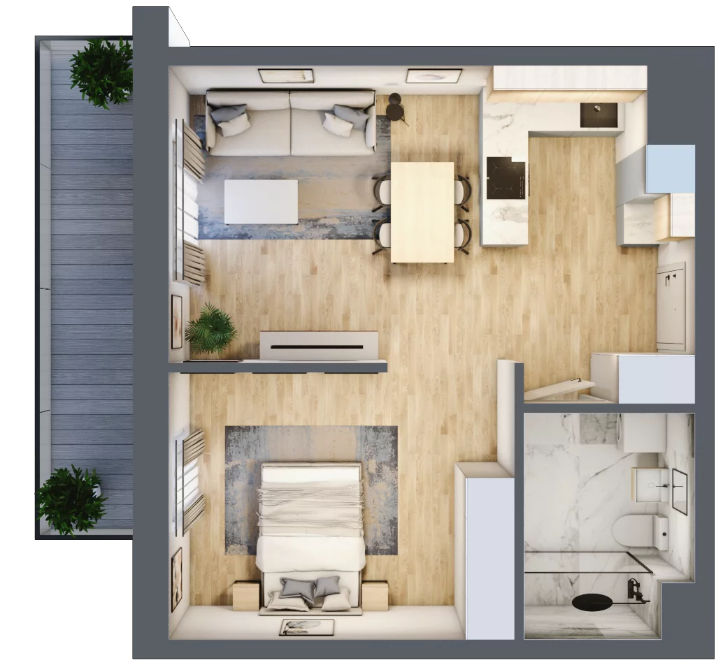 1 pokój, mieszkanie 43,71 m², piętro 1, oferta nr 19, Waterlane Vibe, Łódź, Polesie, Stare Polesie, ul. 28 Pułku Strzelców Kaniowskich 29