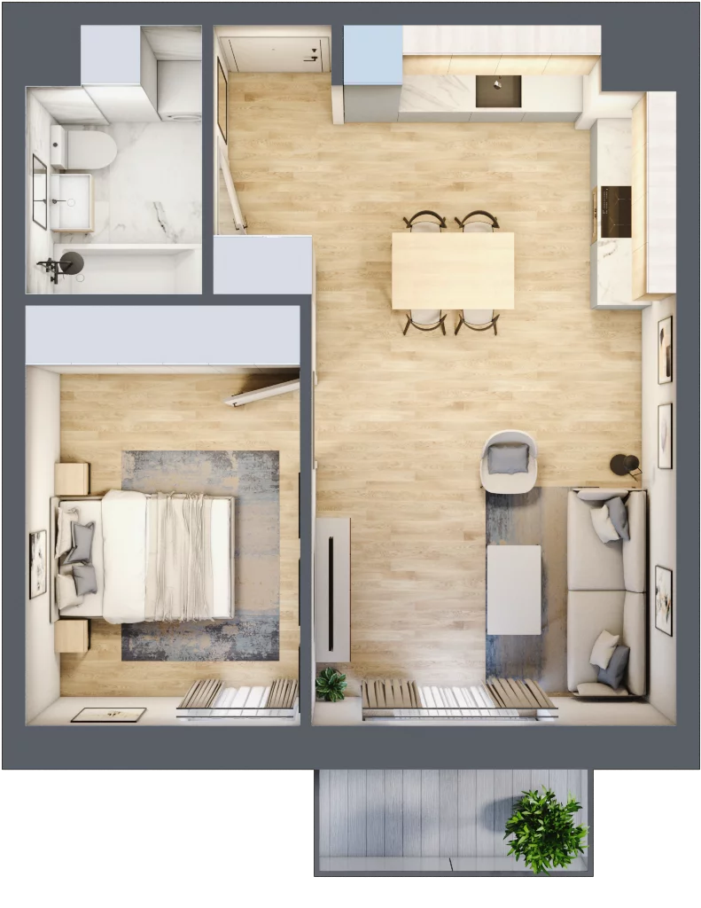 2 pokoje, mieszkanie 44,49 m², piętro 1, oferta nr 32, Waterlane Vibe, Łódź, Polesie, Stare Polesie, ul. 28 Pułku Strzelców Kaniowskich 29