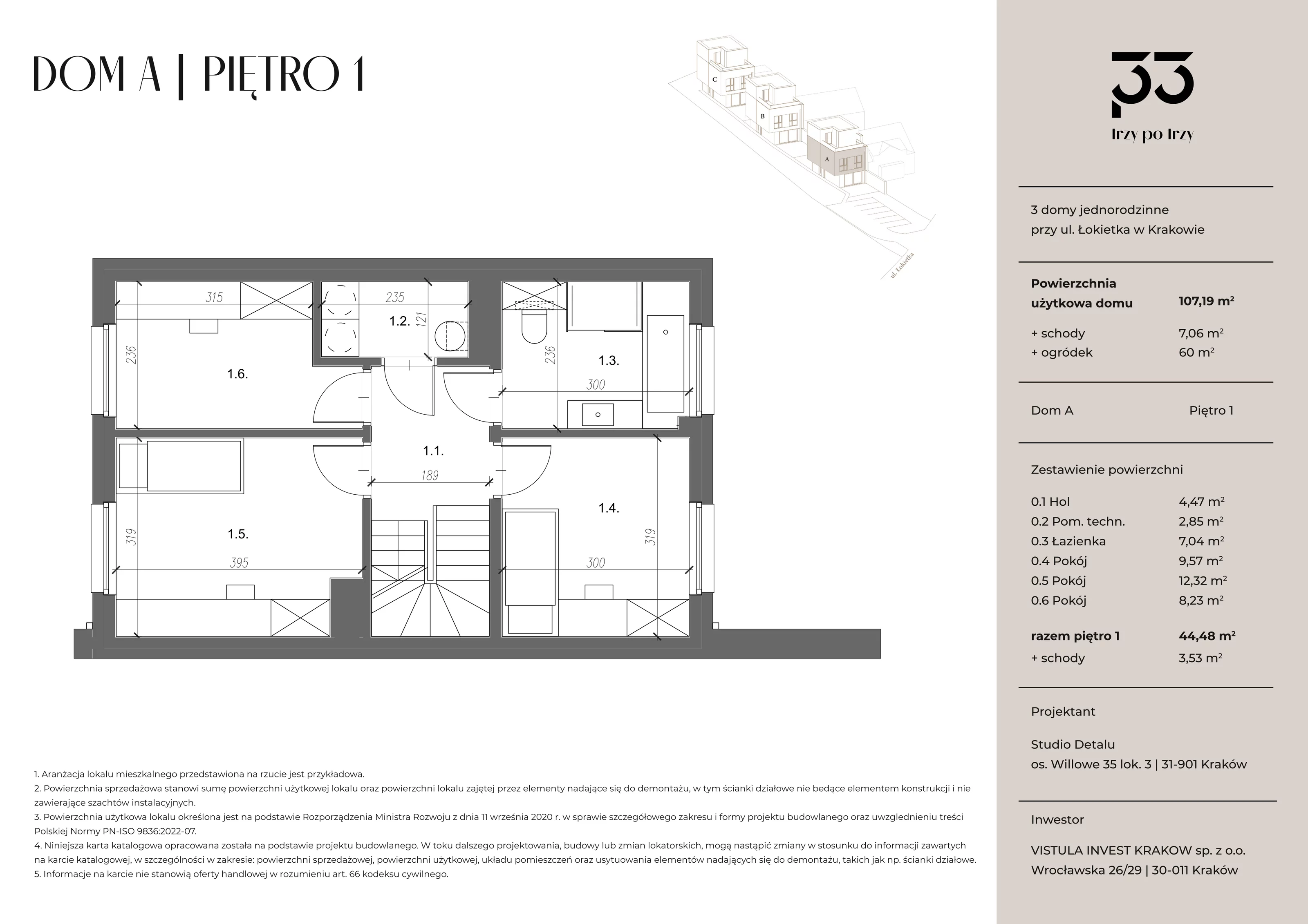 Dom i rezydencja 107,00 m², oferta nr A, Trzy po trzy, Kraków, Prądnik Biały, Tonie, ul. Władysława Łokietka