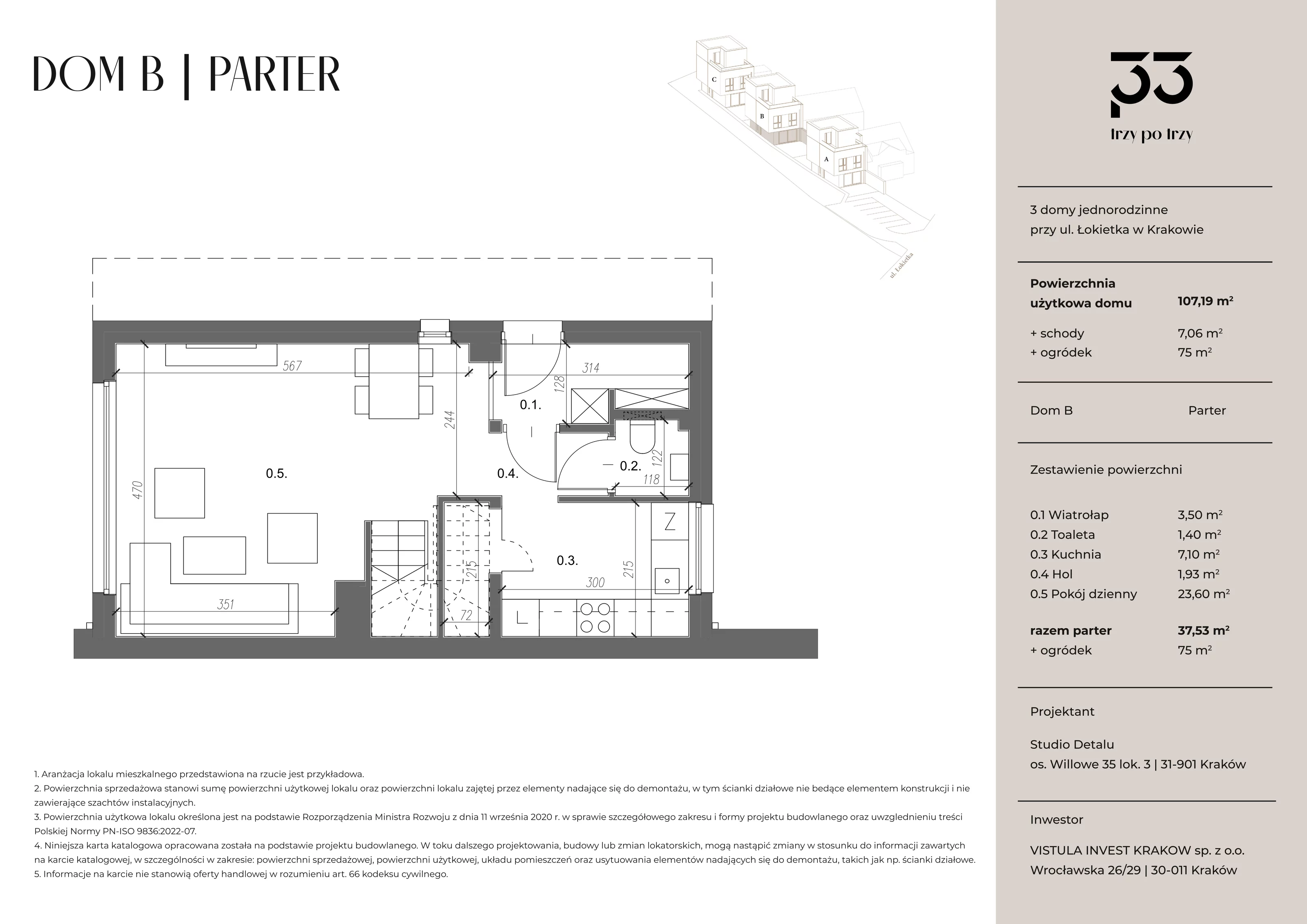 Dom i rezydencja 107,00 m², oferta nr B, Trzy po trzy, Kraków, Prądnik Biały, Tonie, ul. Władysława Łokietka