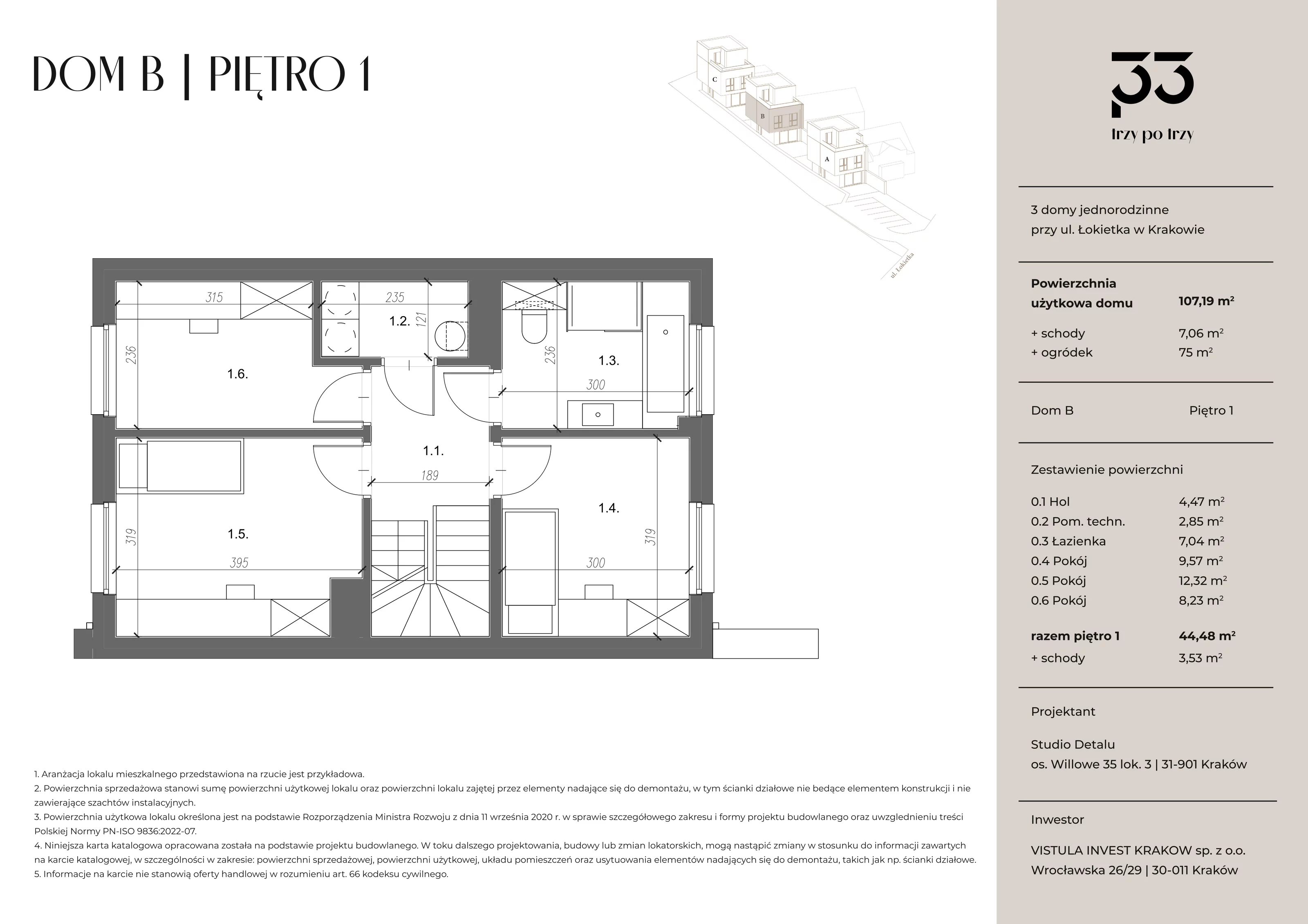 Dom i rezydencja 107,00 m², oferta nr B, Trzy po trzy, Kraków, Prądnik Biały, Tonie, ul. Władysława Łokietka