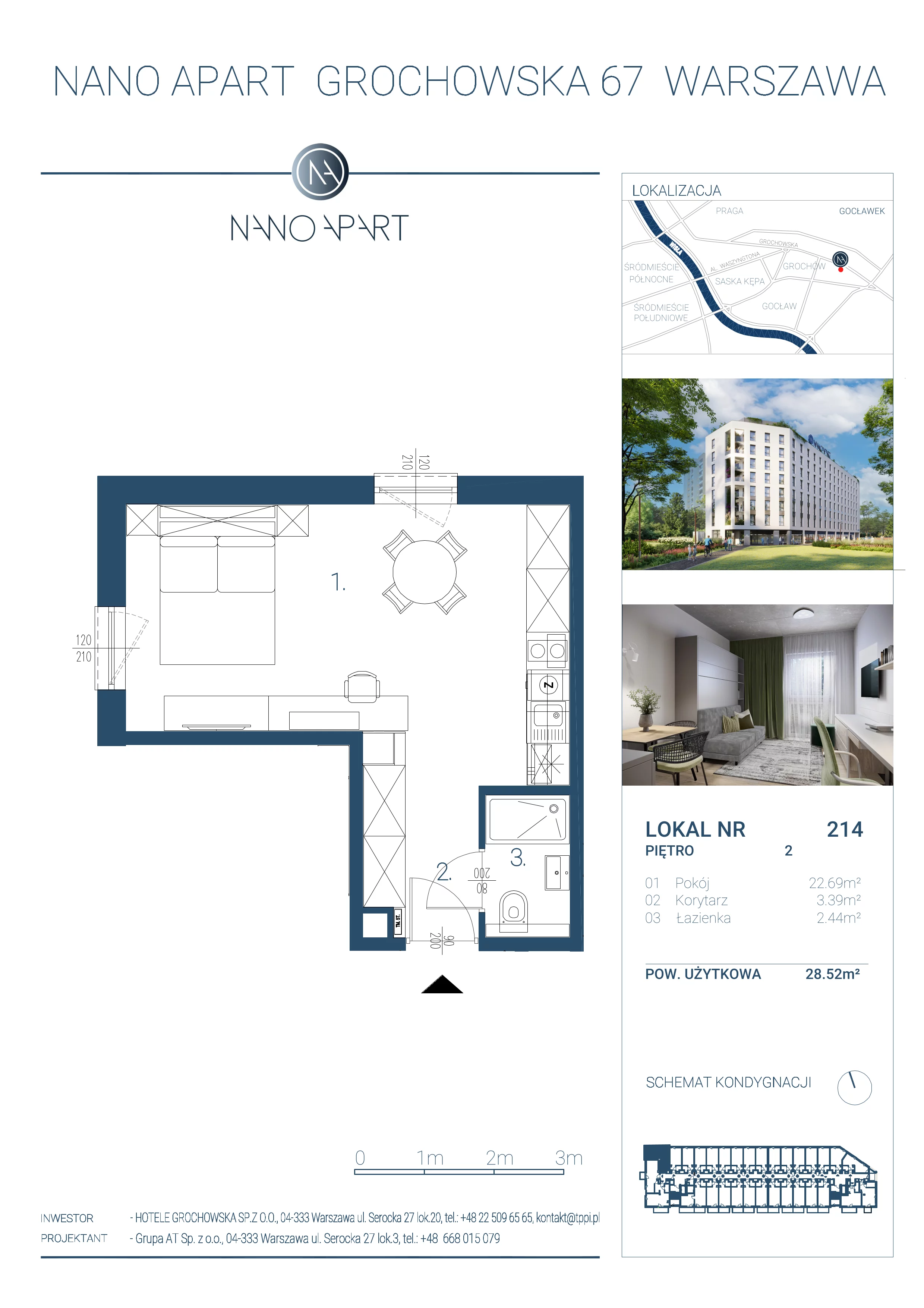 1 pokój, apartament 28,52 m², piętro 2, oferta nr 214, Nano Apart, Warszawa, Praga Południe, Gocławek, ul. Grochowska 63