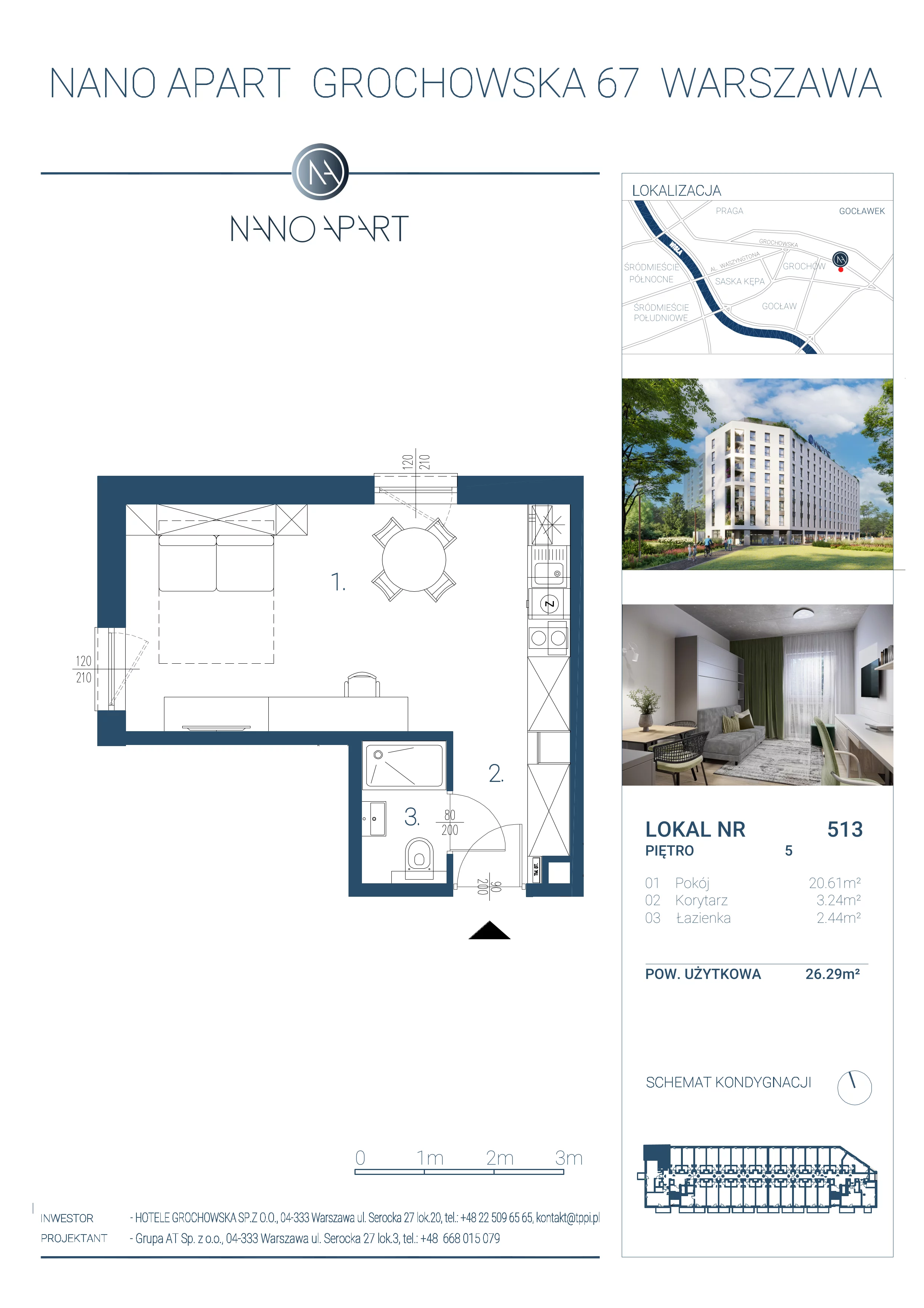 1 pokój, apartament 28,52 m², piętro 5, oferta nr 513, Nano Apart, Warszawa, Praga Południe, Gocławek, ul. Grochowska 63
