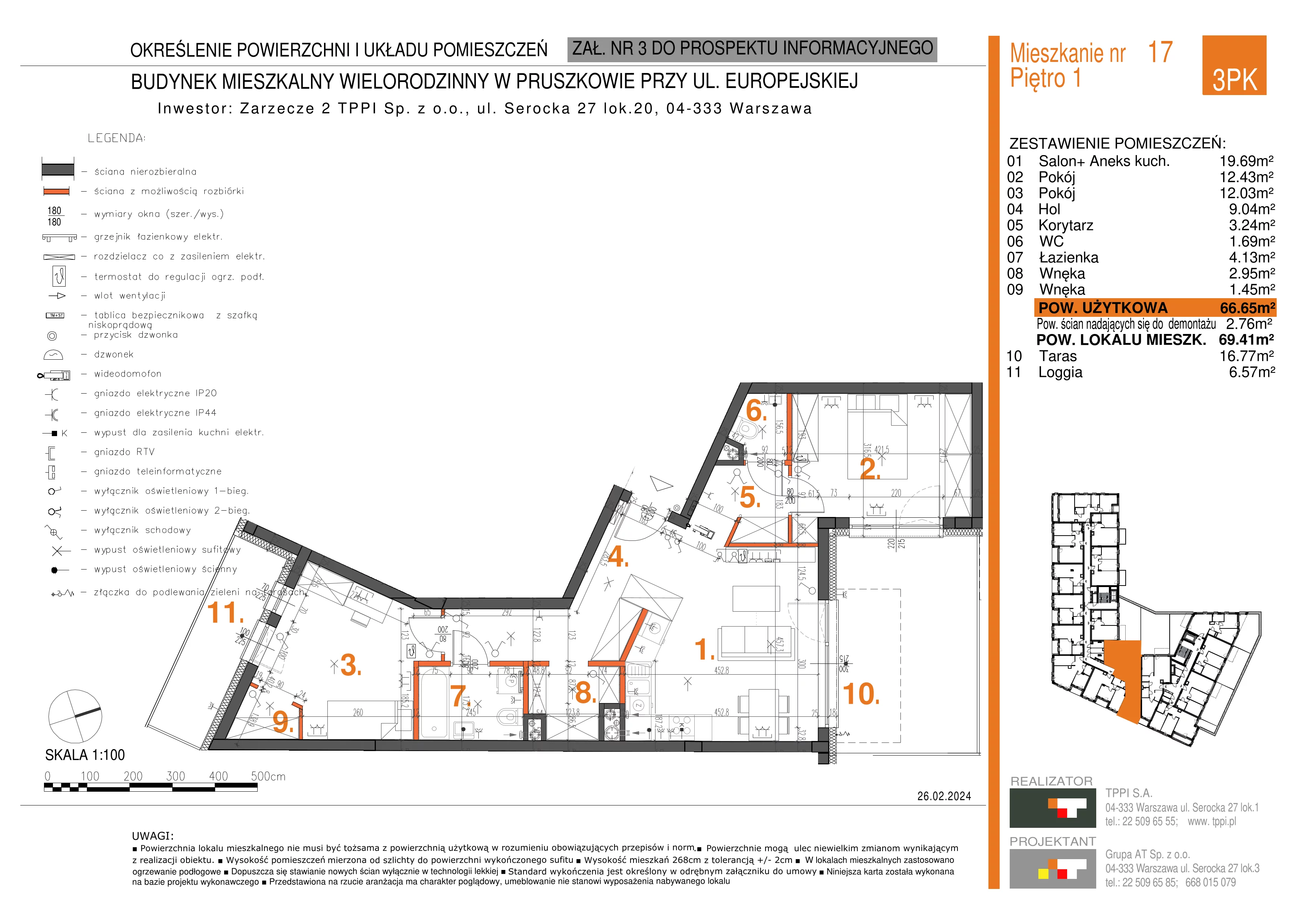 3 pokoje, mieszkanie 66,65 m², piętro 1, oferta nr 017, Zarzecze II, Pruszków, Żbików, Centrum, ul. Europejska 15