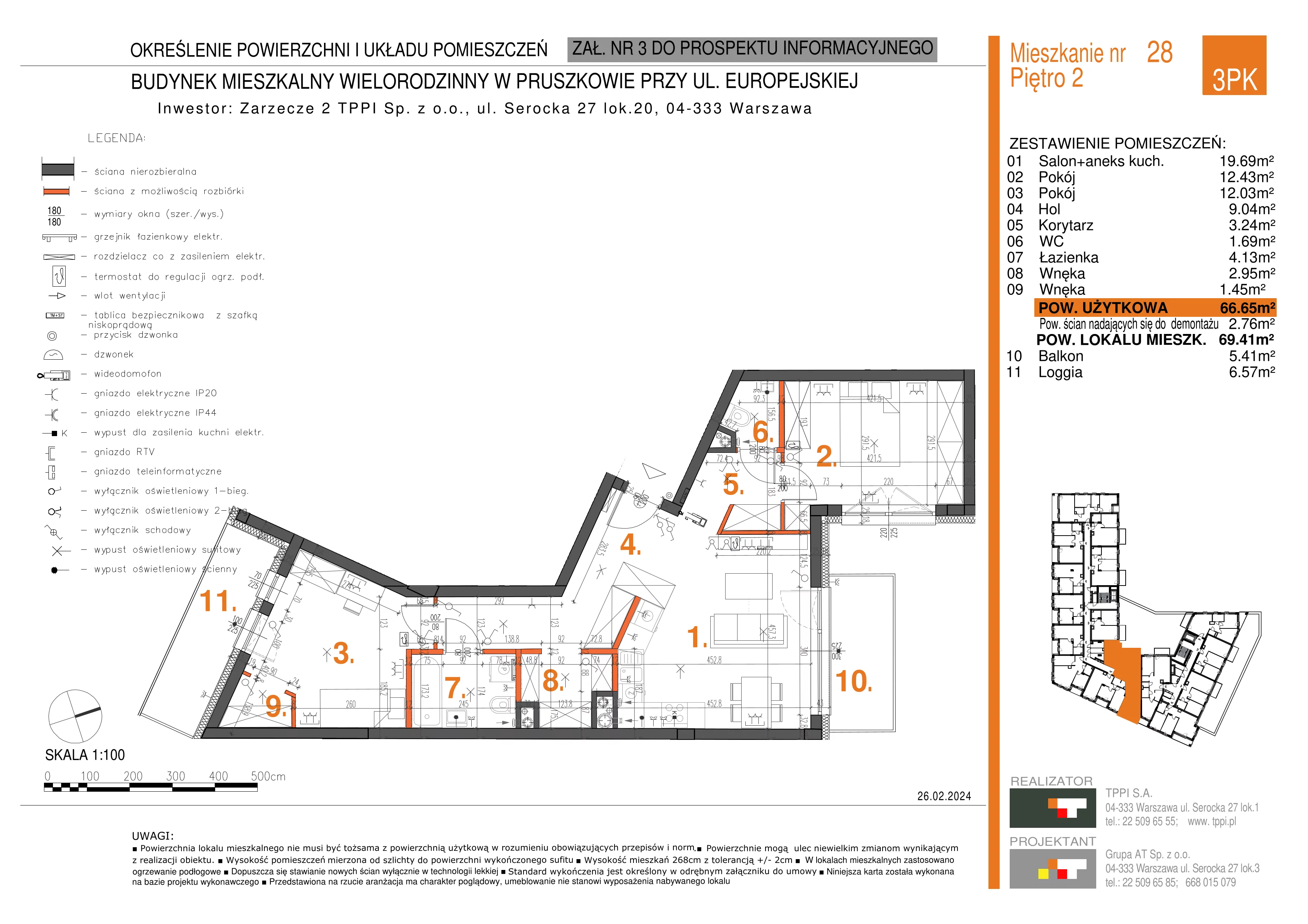 3 pokoje, mieszkanie 66,65 m², piętro 2, oferta nr 028, Zarzecze II, Pruszków, Żbików, Centrum, ul. Europejska 15