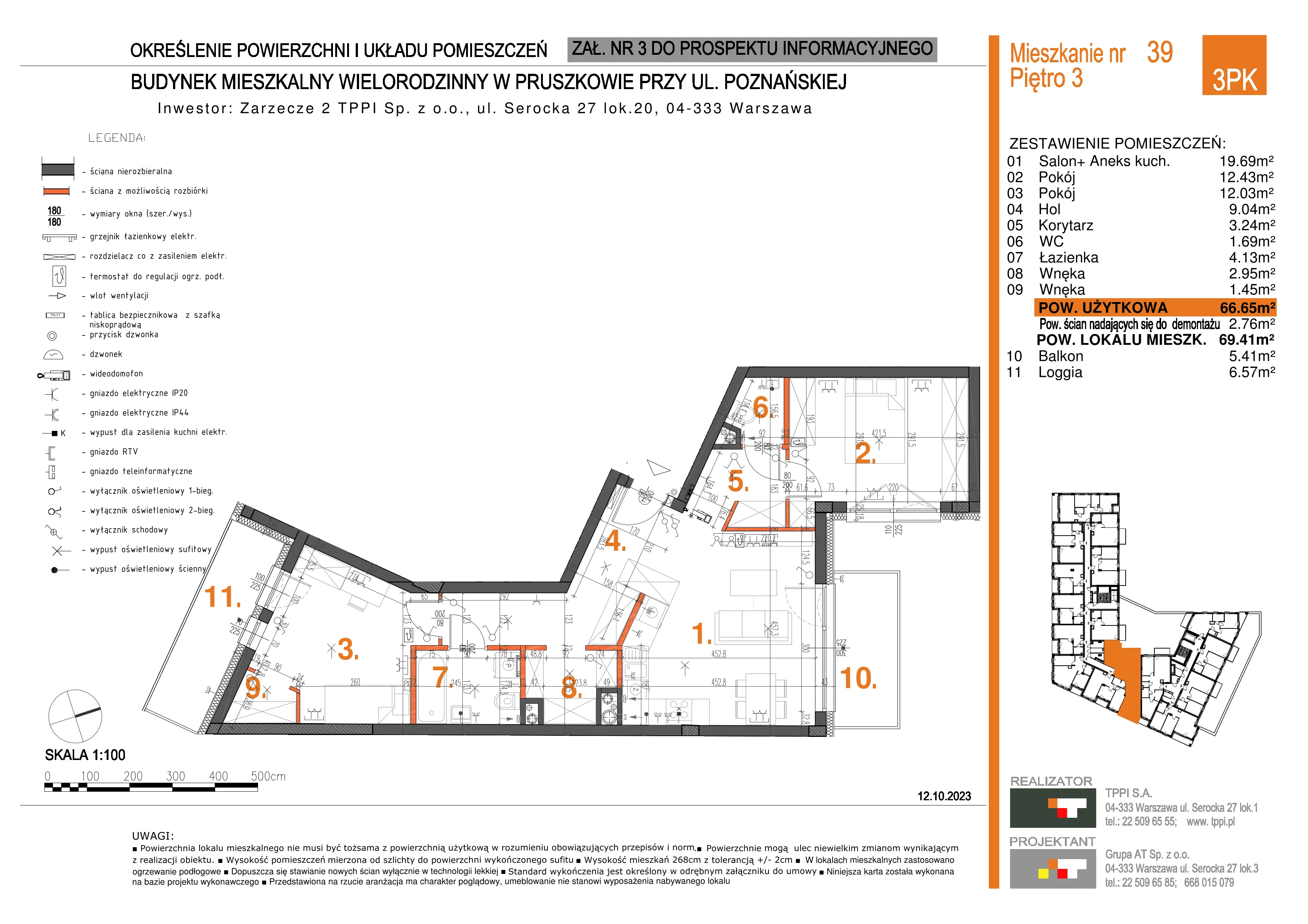 3 pokoje, mieszkanie 66,65 m², piętro 3, oferta nr 039, Zarzecze II, Pruszków, Żbików, Centrum, ul. Europejska 15