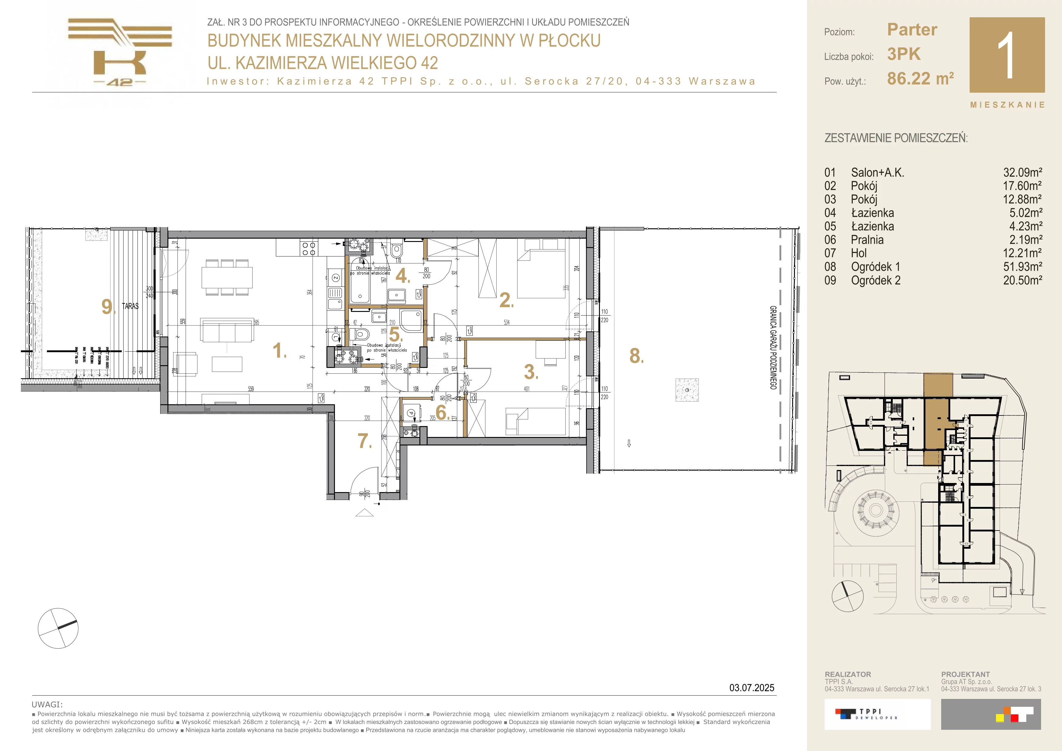 3 pokoje, mieszkanie 86,22 m², piętro 4, oferta nr 45, K-42, Płock, ul. Kazimierza Wielkiego 42