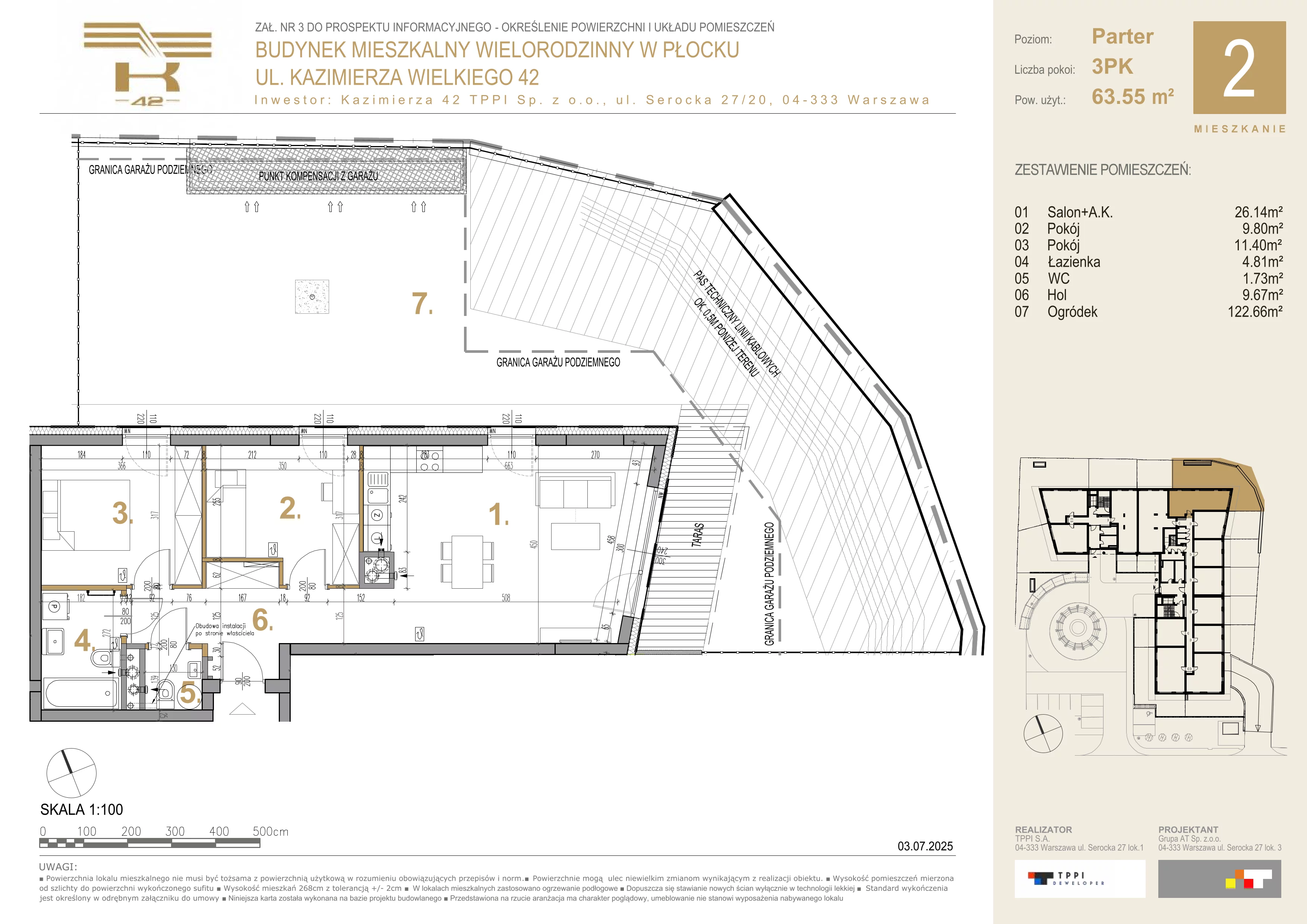 3 pokoje, mieszkanie 63,56 m², piętro 2, oferta nr 24, K-42, Płock, ul. Kazimierza Wielkiego 42