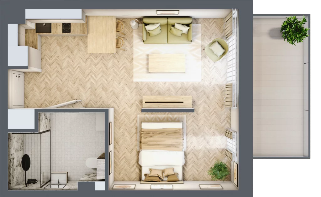 1 pokój, apartament 35,70 m², parter, oferta nr A1/2, Apartamenty Klimatyczna, Gdańsk, Wyspa Sobieszewska, ul. Klimatyczna 88