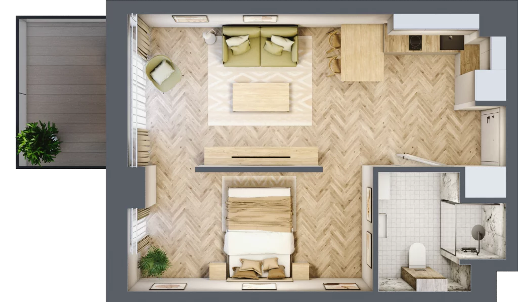 1 pokój, apartament 37,80 m², piętro 1, oferta nr B2/15, Apartamenty Klimatyczna, Gdańsk, Wyspa Sobieszewska, ul. Klimatyczna 88