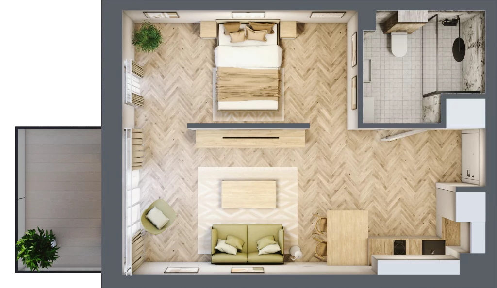 1 pokój, apartament 38,21 m², parter, oferta nr B1/7, Apartamenty Klimatyczna, Gdańsk, Wyspa Sobieszewska, ul. Klimatyczna 88